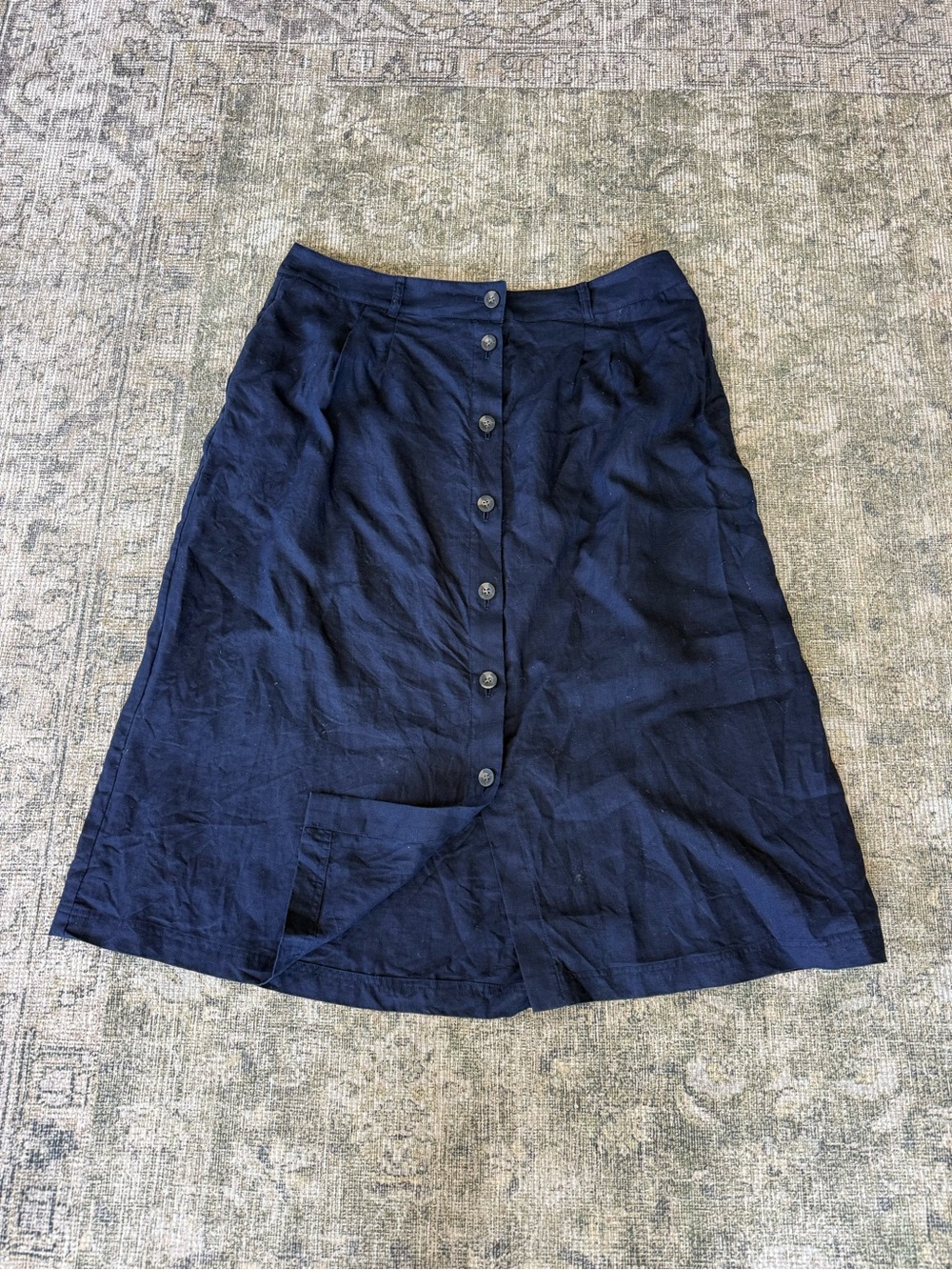 Boden Navy Blue Thomasina 100% Linen Midi Skirt Coastal Flowy Size 16-18 Summer - Picture 7 of 8